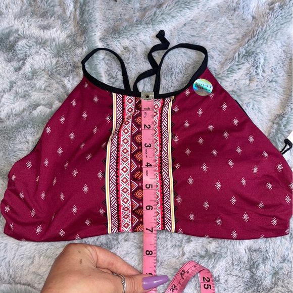 NWT Reversible Black & Maroon Patterned Adjustable Bikini Top by Ardene Size L - Picture 7 of 10